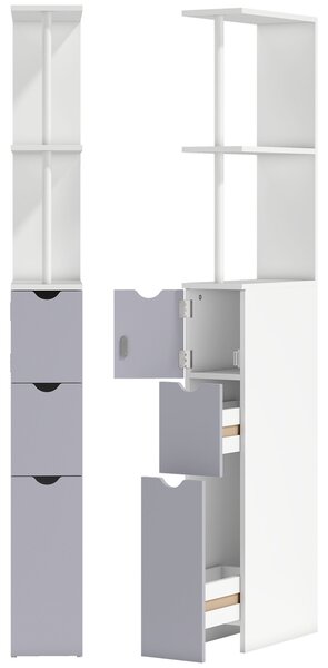 HOMCOM Mobiletto Bagno a Colonna Salvaspazio con 2 Cassetto, Armadietto e Ripiano Apert, in pannelli MDF, Bianco, 15x33x136.5cm|Aosom Italy