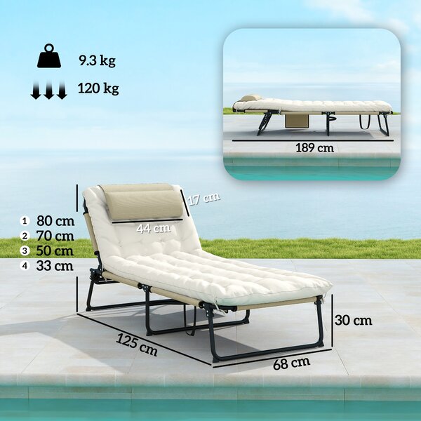 Outsunny Lettino da Giardino Pieghevole e Reclinabile con Tasca Laterale, 68x189x30 cm, Beige | Aosom Italy