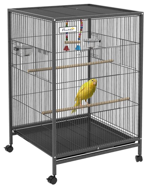 Voliera Gabbia per Uccelli 48x46x74 cm in Acciaio con Ruote Grigio