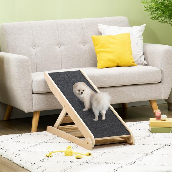 Rampa per Cani Pieghevole max 15Kg 101x36x62 cm Altezza Regolabile in Legno e Poliestere