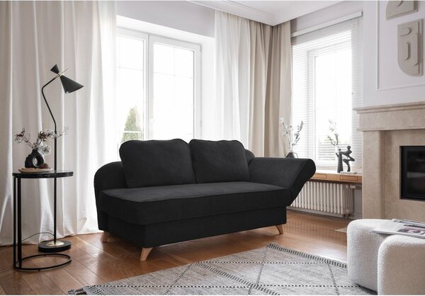 Chaise longue color antracite (con penisola a destra) con rivestimento in velluto a coste Chic Charlotte – Miuform