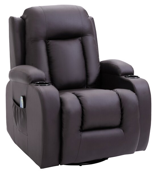 Poltrona Relax Massaggiante a 8 Punti 85x94x104 cm Reclinabile con Telecomando in Similpelle Marrone
