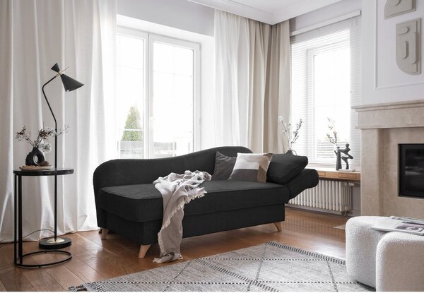 Chaise longue color antracite (con penisola a destra) con rivestimento in velluto a coste Chic Charlotte – Miuform
