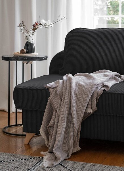 Chaise longue color antracite (con penisola a destra) con rivestimento in velluto a coste Chic Charlotte – Miuform