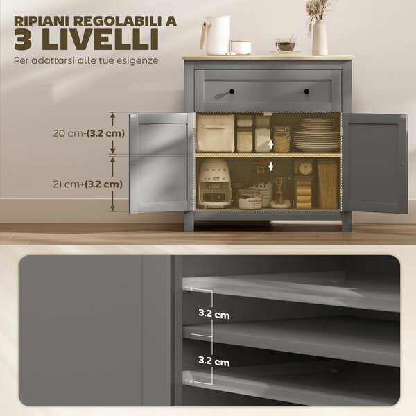 HOMCOM Credenza Cucina con Cassetto e Armadietto, Mobile contenitore con Ripiano Regolabile, in Legno, 78.5x35x80 cm, Multicolore | Aosom Italy