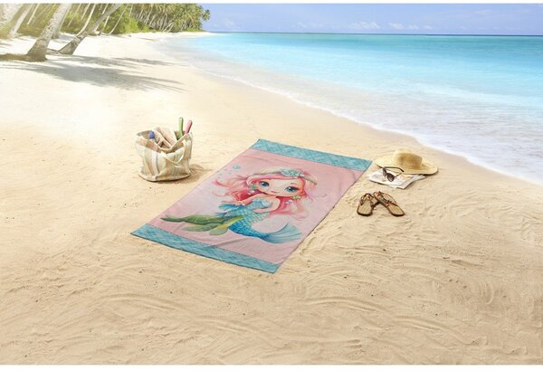 Telo mare da bambini blu/rosa in velluto 75x150 cm Alisse – Good Morning