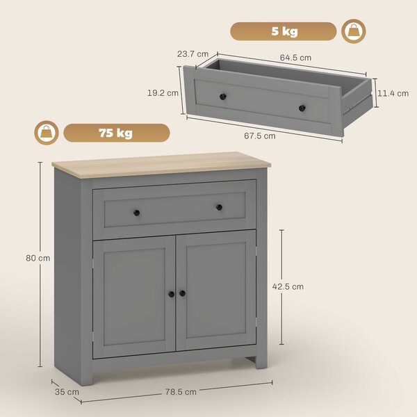 HOMCOM Credenza Cucina con Cassetto e Armadietto, Mobile contenitore con Ripiano Regolabile, in Legno, 78.5x35x80 cm, Multicolore | Aosom Italy