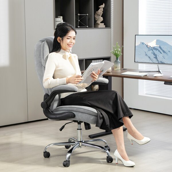 HOMCOM Sedia da ufficio, poltrona ergonomica, altezza regolabile, braccioli ribaltabili, 70 x 70 x 114-122 cm, grigio | Aosom Italy