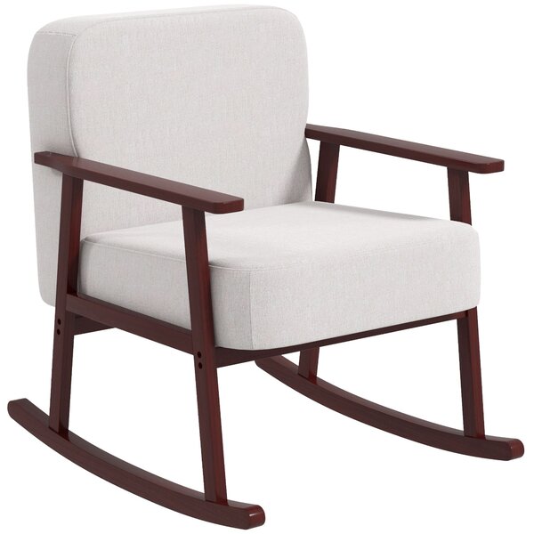Poltrona a Dondolo 66x78x76 cm in Tessuto Effetto Lino e Legno Beige e Marrone