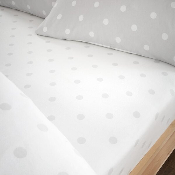 Lenzuolo con angoli bianco e grigio in flanella 150x200 cm Polka Dot – Catherine Lansfield