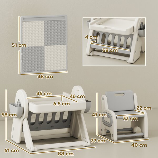 AIYAPLAY Tavolo Multiuso per Bambini con Ripiano Contenitore e Cassetti, in HDPE e PP, Grigio e Bianco | Aosom Italy