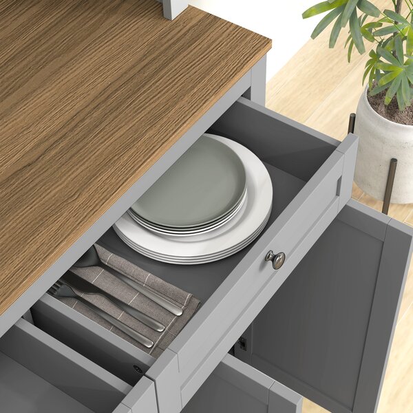HOMCOM Armadio Dispensa da Cucina con 3 Porte in Vetro Compartimento Aperto 2 Cassetti e Scaffali Regolabili 100x40x180 cm Grigio | Aosom Italy
