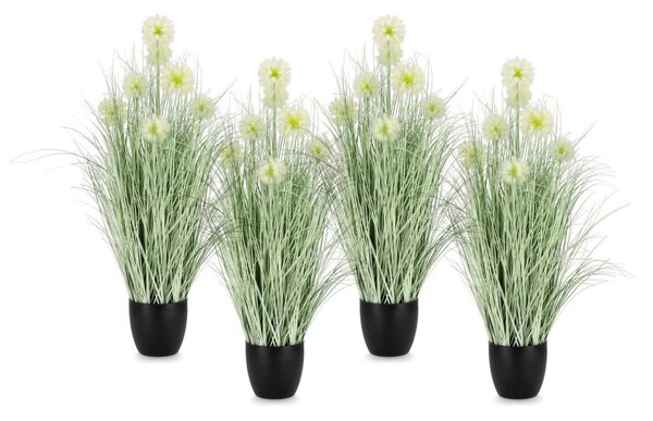 Set 4 Piante Artificiali con Vaso Ø 75x105 cm Cebolla in Plastica Bianco
