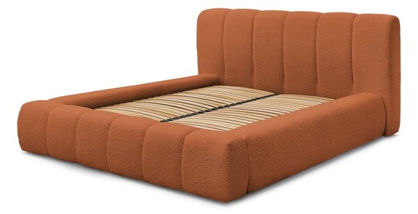 Letto matrimoniale imbottito arancione contenitore e rete inclusi 160x200 cm Denali - Bobochic Paris