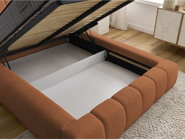Letto matrimoniale imbottito arancione contenitore e rete inclusi 160x200 cm Denali - Bobochic Paris