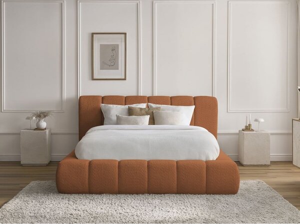 Letto matrimoniale imbottito arancione contenitore e rete inclusi 160x200 cm Denali - Bobochic Paris