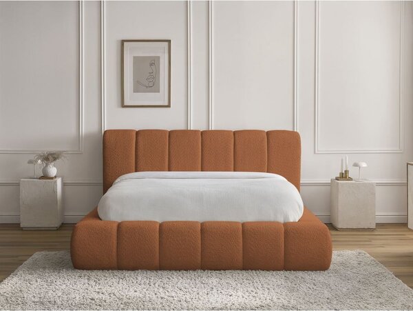 Letto matrimoniale imbottito arancione contenitore e rete inclusi 160x200 cm Denali - Bobochic Paris