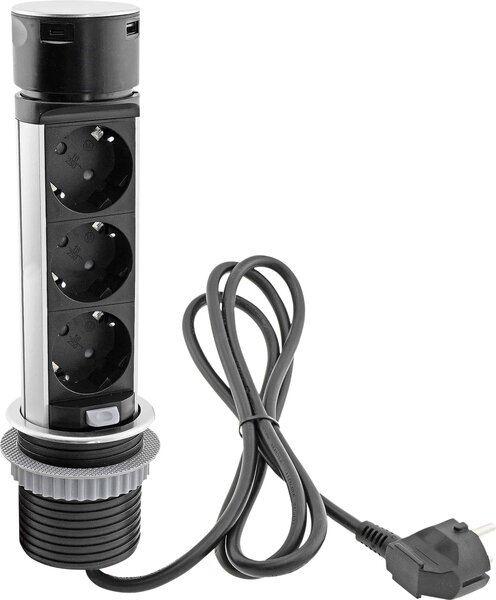 Presa di corrente da incasso per scrivania, acciaio inox, 2x prese, USB A+C