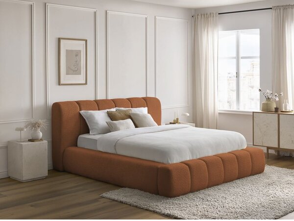Letto matrimoniale imbottito arancione contenitore e rete inclusi 160x200 cm Denali - Bobochic Paris