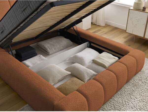 Letto matrimoniale imbottito arancione contenitore e rete inclusi 160x200 cm Denali - Bobochic Paris