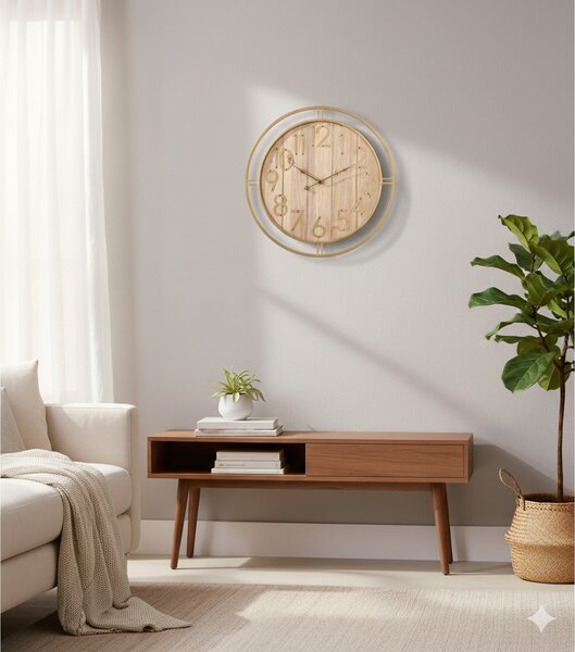 Orologio da Muro Ø 60 cm Ticking in Acciaio Oro e Legno