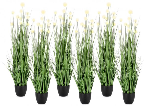 Set 6 Piante Artificiali con Vaso Ø 45x110 cm Eriophorum in Plastica Bianco
