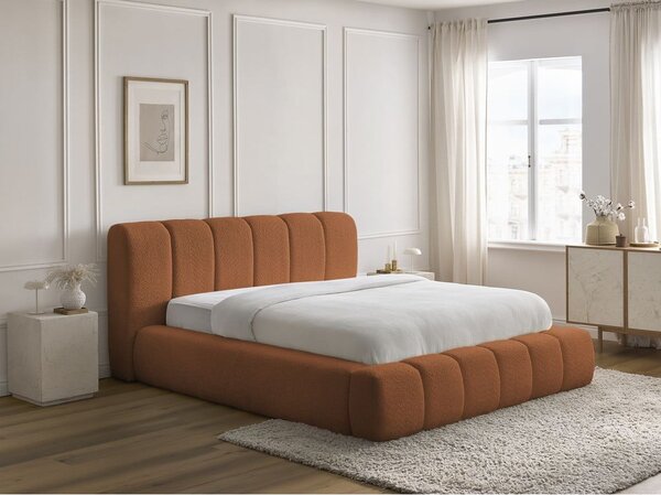 Letto matrimoniale imbottito arancione contenitore e rete inclusi 160x200 cm Denali - Bobochic Paris