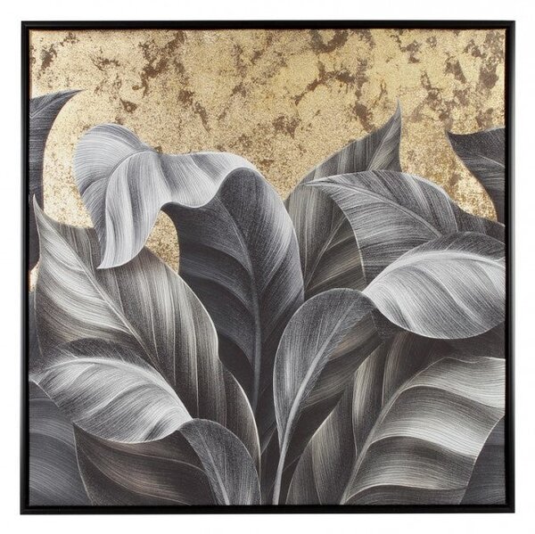 Quadro con Cornice 82,6x4,3x82,6 cm Foglie in Tela