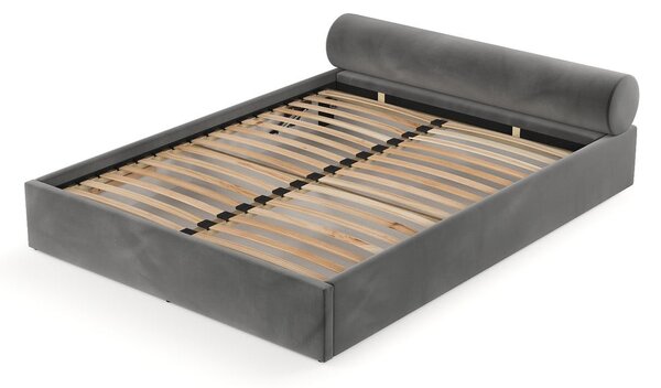 Letto matrimoniale imbottito grigio scuro con contenitore e rete inclusi 160x200 cm Solvo – Maison de Rêve