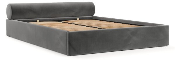 Letto matrimoniale imbottito grigio scuro con contenitore e rete inclusi 160x200 cm Solvo – Maison de Rêve