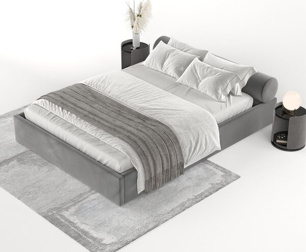 Letto matrimoniale imbottito grigio scuro con contenitore e rete inclusi 160x200 cm Solvo – Maison de Rêve