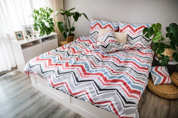 Set copripiumino e federa blu/grigio in raso di cotone per letto singolo 3 pezzi 140x200 cm Marina – JAHU collections