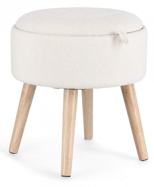 Sgabello Contenitore Ø 39x42,5 cm Zoya in Bouclè Bianco