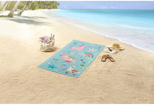 Telo mare da bambini blu in velluto 75x150 cm Moody – Good Morning