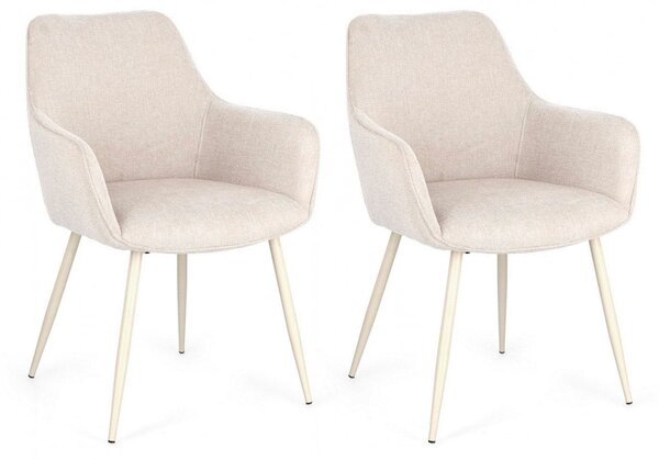 Set 2 Sedie 58x63x85,5 cm Cora in Tessuto Beige e Beige
