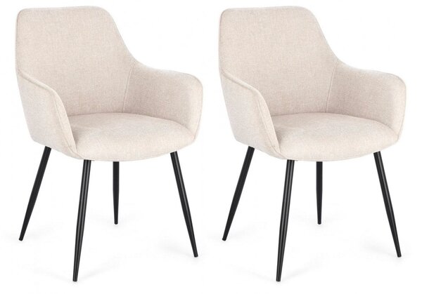 Set 2 Sedie 58x63x85,5 cm Cora in Tessuto Nero e Beige