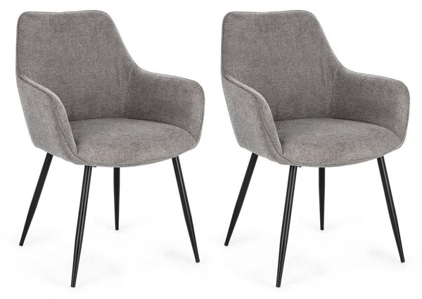 Set 2 Sedie 58x63x85,5 cm Cora in Tessuto Nero e Grigio Scuro