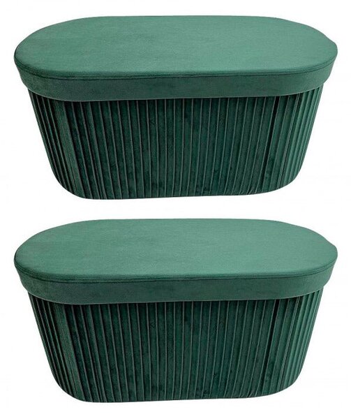 Set 2 Pouf Contenitore 76x38x38 cm Jocelyn in Velluto Verde