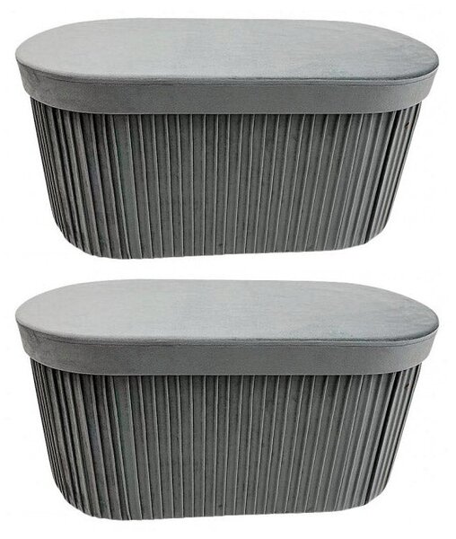 Set 2 Pouf Contenitore 76x38x38 cm Jocelyn in Velluto Grigio