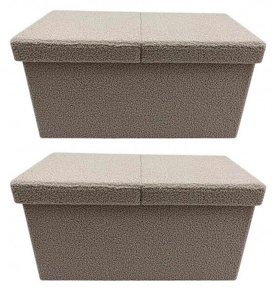 Set 2 Pouf Contenitore 76x38x38 cm Joris in Bouclè Beige