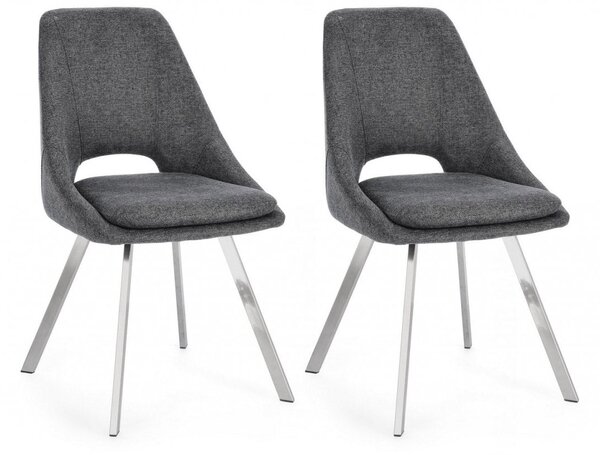 Set 2 Sedie 45x49,5x85 cm Kashar in Tessuto Grigio Scuro