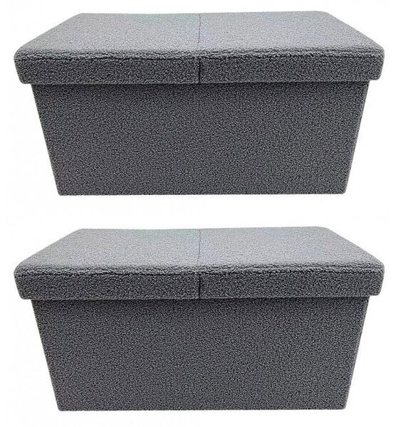 Set 2 Pouf Contenitore 76x38x38 cm Joris in Bouclè Grigio