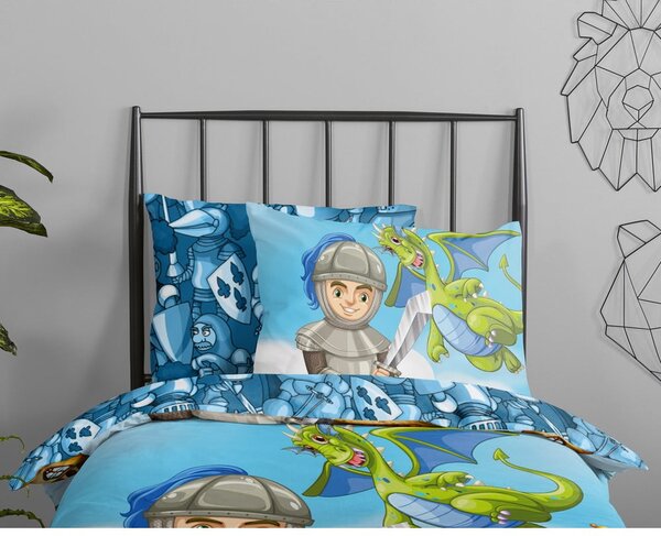Set copripiumino e federa da bambini blu in cotone per letto singolo ed esteso 140x220 cm Knight – Good Morning
