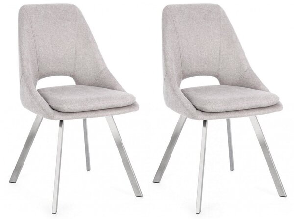 Set 2 Sedie 45x49,5x85 cm Kashar in Tessuto Grigio Chiaro