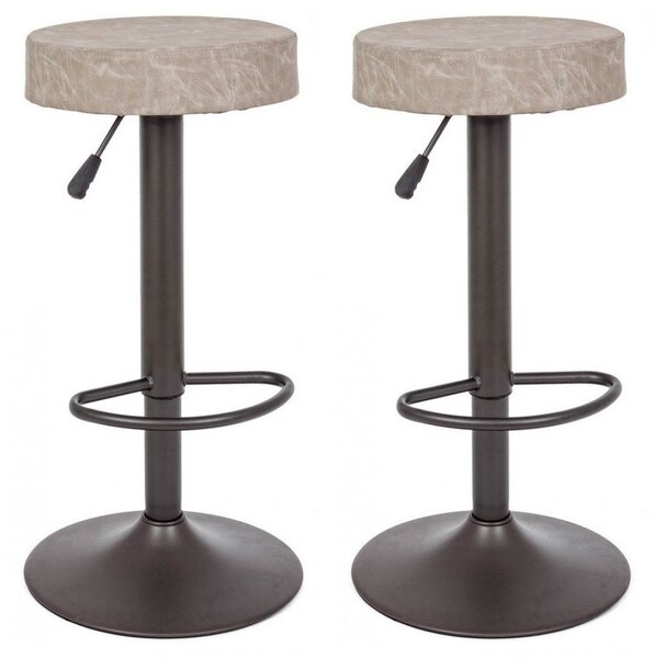 Set 2 Sgabelli Regolabile 35x35x64/85 cm Piper in Ecopelle Grigio Chiaro Vintage