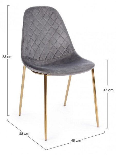 Set 4 Sedie Imbottite 48x55x85 cm Terry in Velluto Grigio Scuro