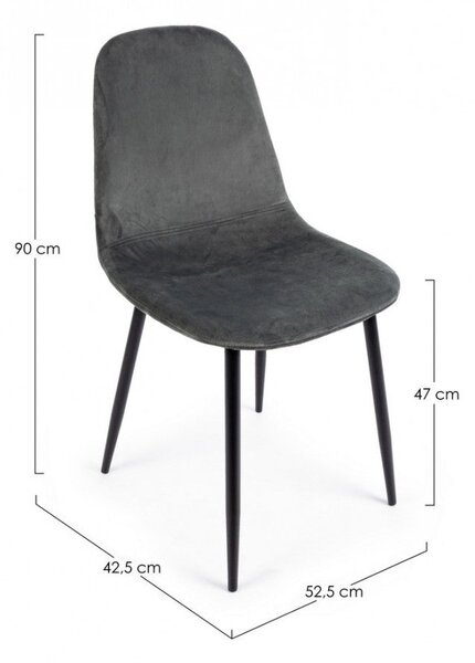 Set 4 Sedie 52,5x42,5x90 cm Irelia in Velluto Grigio Scuro
