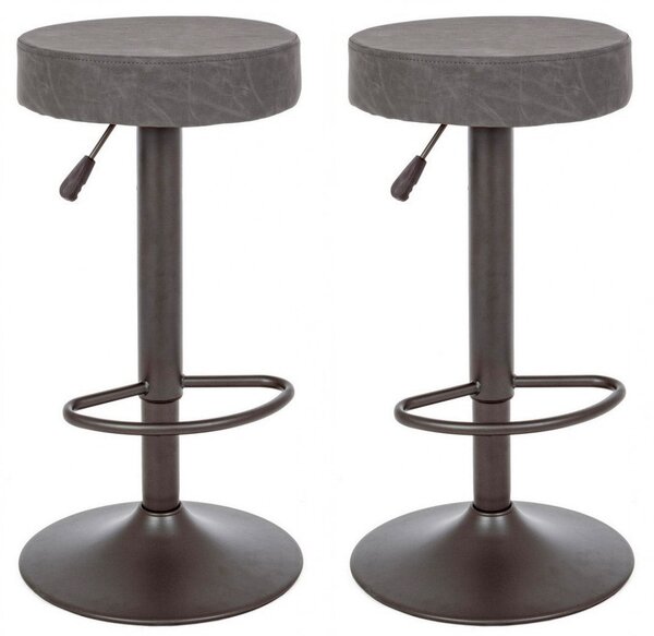 Set 2 Sgabelli Regolabile 35x35x64/85 cm Piper in Ecopelle Grigio Scuro Vintage