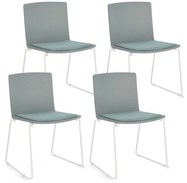 Set 4 Sedie 43,5x50x79 cm Giulia in Poliestere Bianco e Verde Salvia