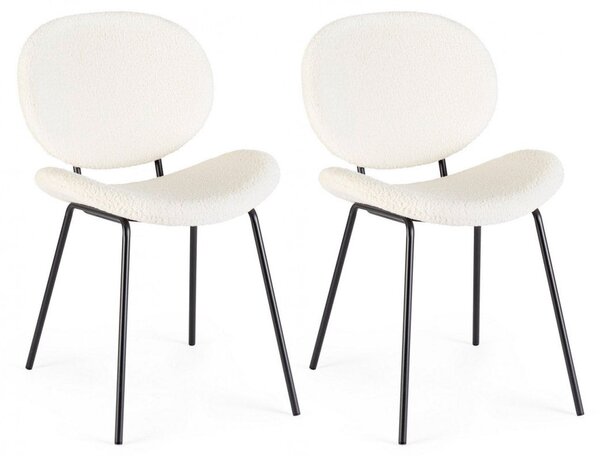 Set 2 Sedie 52x59,5x79,5 cm Maddie in Bouclè Bianco